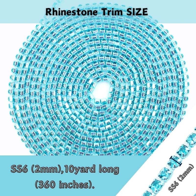 PEARLY JUN 10 Yards Blue Rhinestone Chain Aquamarine Rhinestone Trim Crystal Artificial Stone Trim Cup Chain SS6 2mm Color Plated Cup Stitch Costume Decoration - Image 2